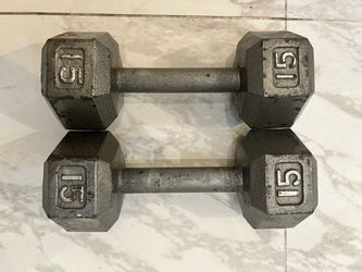Pair 15 LB HEX DUMBELLS