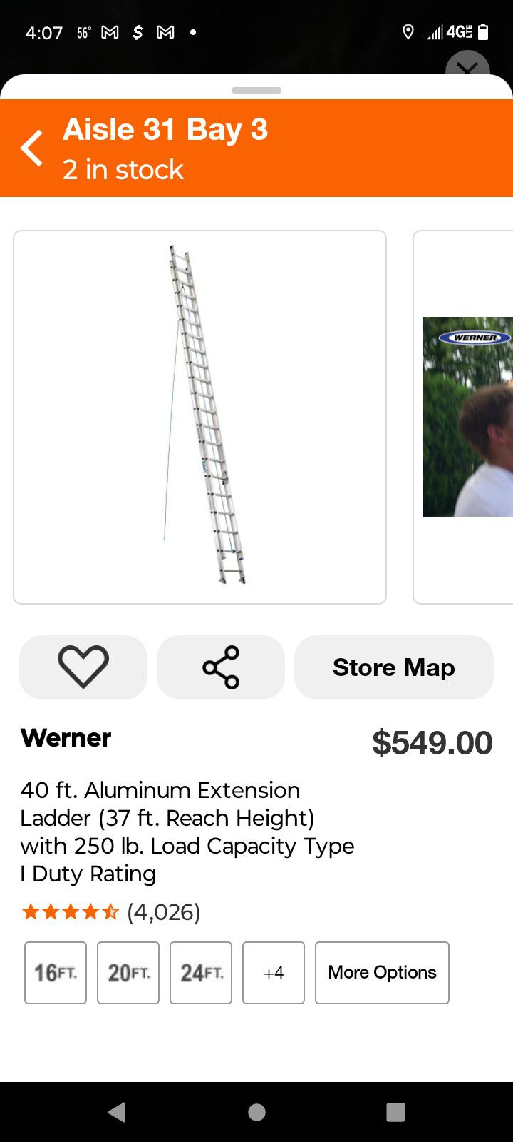 Werner 40 Ft Extension Ladder 