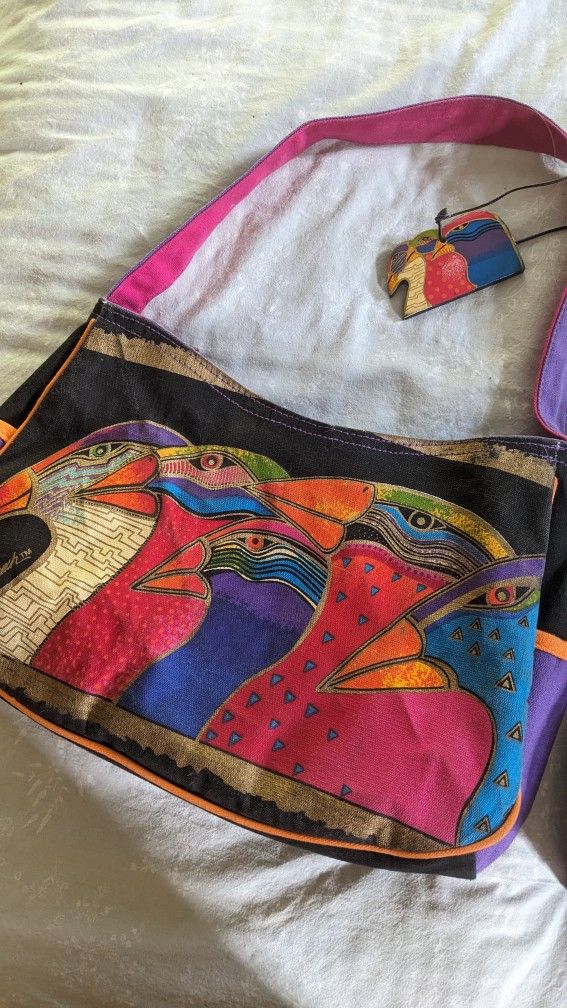 Laurel Burch Harlequin Birds Jeweled Tote Bag
