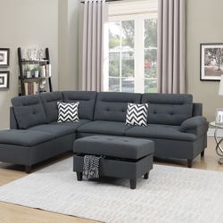 Sectional Set.  New 3 Pc Sectional Sofa  Chaise And Ottoman.  Color Charcoal . New In A Box