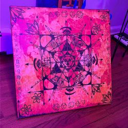 Canvas painting home Decor Wall Art Zodiac Sacred Geometry HIJYNX Vision Grid – Hand-Painted Sacred Geometry Box (2023 Rave Art)