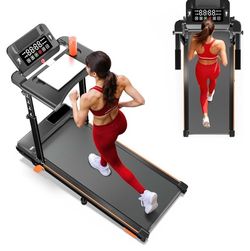 Walking Pad Treadmill with Desk Workstation, 12% Incline Treadmills for Home Office, 350lbs Capacity, 3.5HP (Orange-Black, XL)