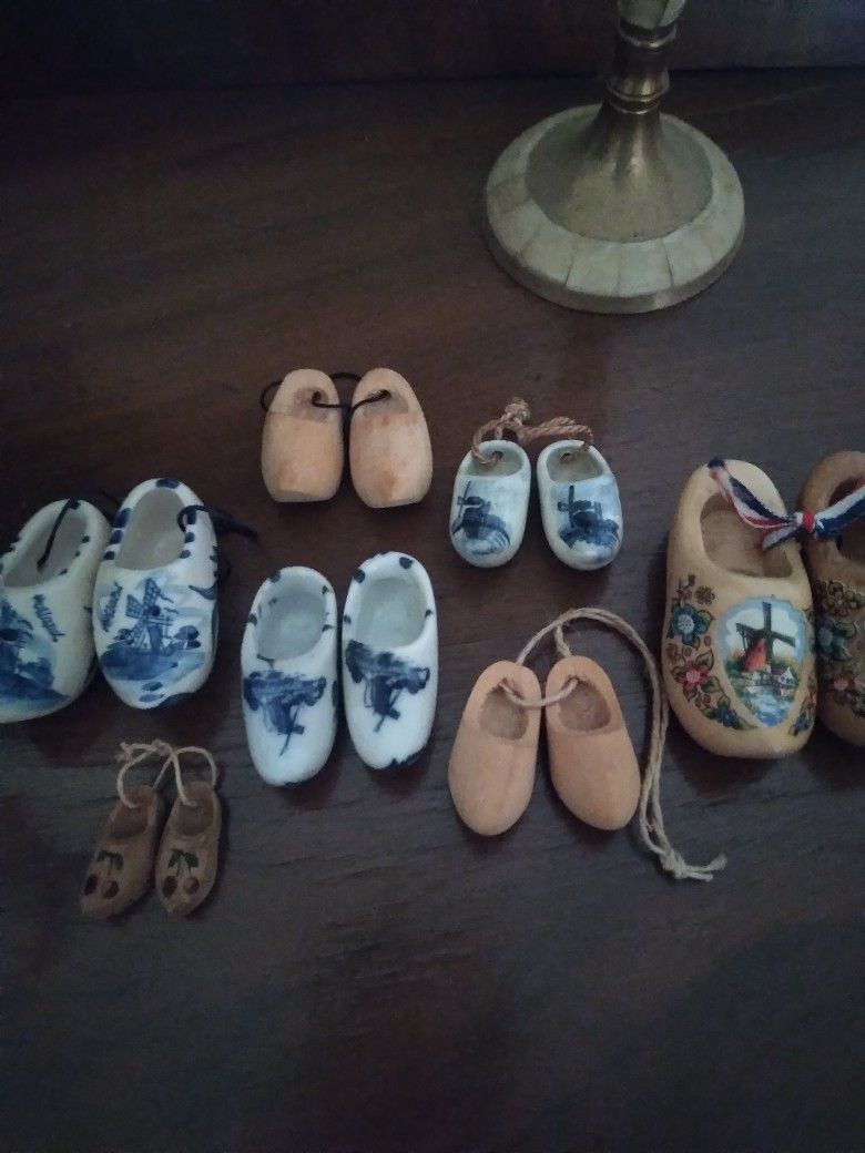 Miniature Delft And Wood Shoe Collection