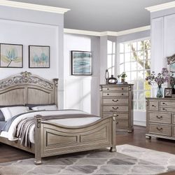 Silver Queen Bed Frame - Mattress And Dressers Sold Separate 
