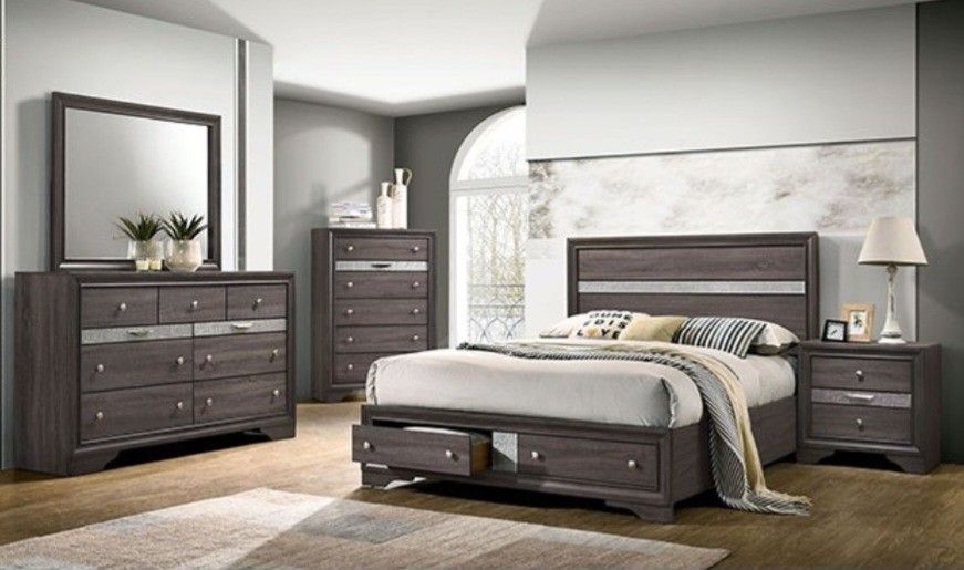 Brand New Grey 4pc Queen Bedroom Set (Available In Eastern King)