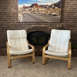 Two IKEA Poang Chairs-Cream Color