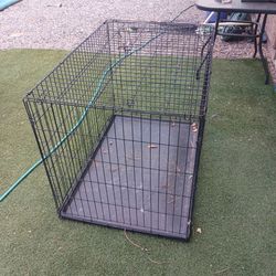 Large metal kennel has bottom tray $40