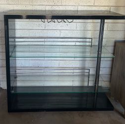 Modern Black High-Gloss Bar Table - Console Table with Glass Shelves