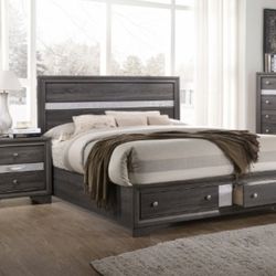 Grey Or Black Color Queen Bedroom Set
