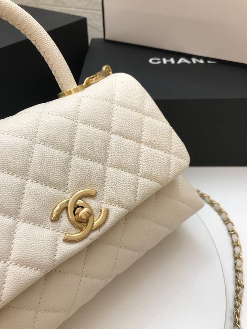 CHANEL Goatskin Quilted Extra Mini Rainbow Coco Handle Flap White 708674