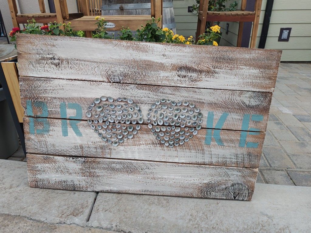 Wooden Wall Art With Child Names And Shells