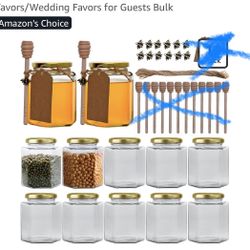 16 oz Honey Jars with Dipper, 10Pack Hexagon Glass