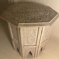 Hand Carved Indian Side Table 18” By 18” 