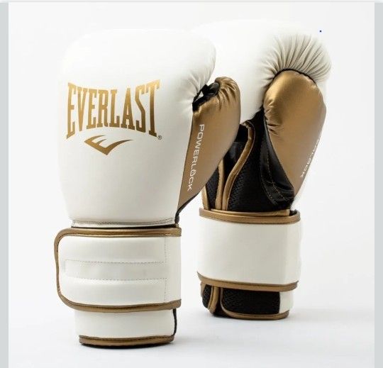 Everlast PowerLock2 Boxing Training Gloves White/Gold 12 oz.