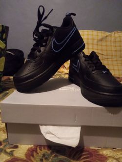 Nike Air Force 1 Black Blue Swoosh Sneakers