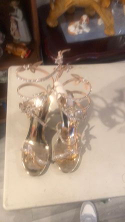 Clear Strap Heeled Sandals with Rhinestone Butterfly