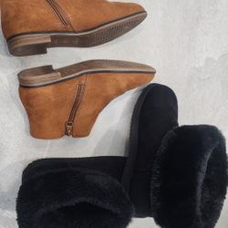 Girls Size 3 Boots Shoes Brown Black 2 Pairs