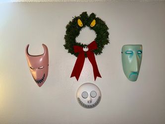 Nightmare Before Christmas masks and wreath