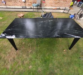 CB2 Harper Black Marble Dining Table – Excellent Condition – Heavy & Beautiful