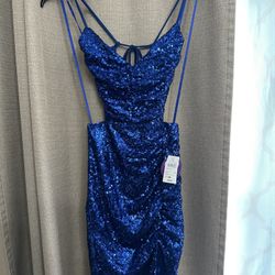 Blue Celest Lentejuela Party Dress