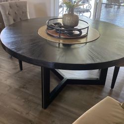 Black Wood Dining Table With Lazy Susan