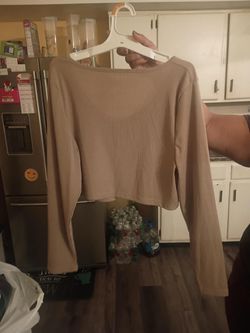 Tan Ribbed Crop Long Sleeve Top
