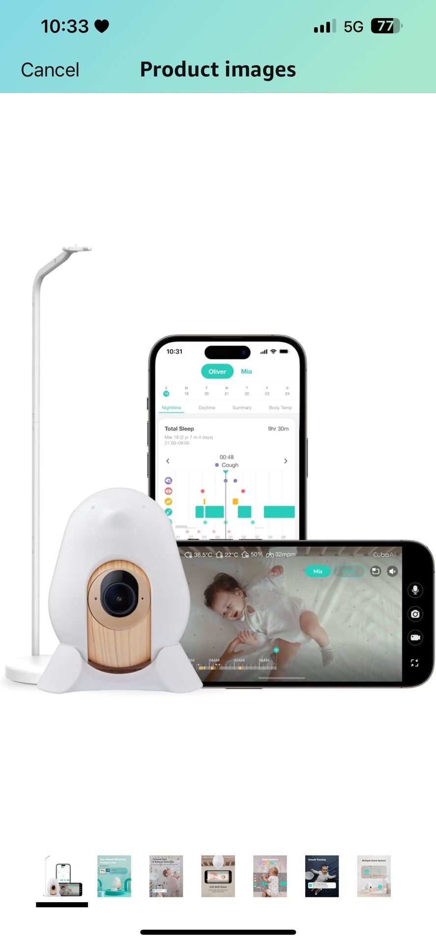 CuboAi 2024 New Model Smart Baby Monitor 3: Sleep Safety