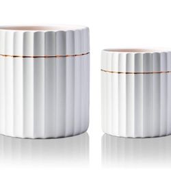 Ceramic Pots for Plants - Planters for Indoor Flower Set - 2 Packs of Cute Small Plant Pots for Planting with Drainage Hole for Modern House, Office D