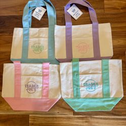 Trader Joe’s Mini Canvas Tote Bag Set Of 4 Brand New All 4 Pastel Colors