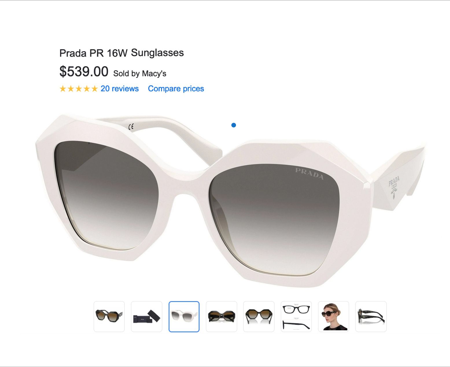 PRADA White Geometric Sunglasses 16ws Logo Authentic Great Condition $539 Retail