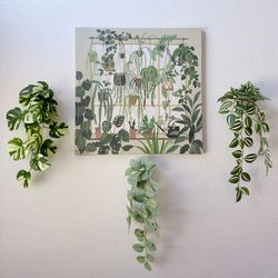 Wall Decor Set (4pcs: 1 Picture, 3 Artificial Plants)