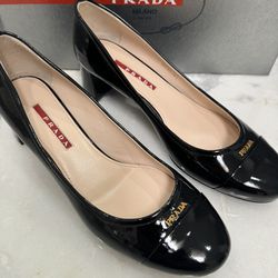 Brand New - PRADA Black Patent Leather Logo Ballerina Flat $950