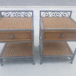 Vintage Pier One Imports Wicker Nightstands 