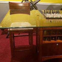 Glass Top Dinner Table w/ Wine Storage - 4 Chairs