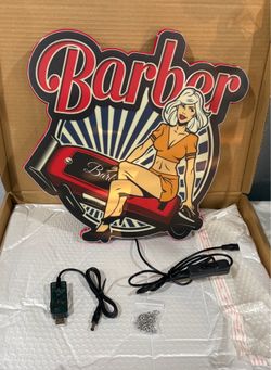 LED Neon Barber Light Sign – 15” x 13” Barber Shop Wall Decor