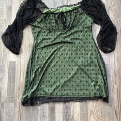 Cider Green Mini Dress With Mesh Sleeves - Size 2XL