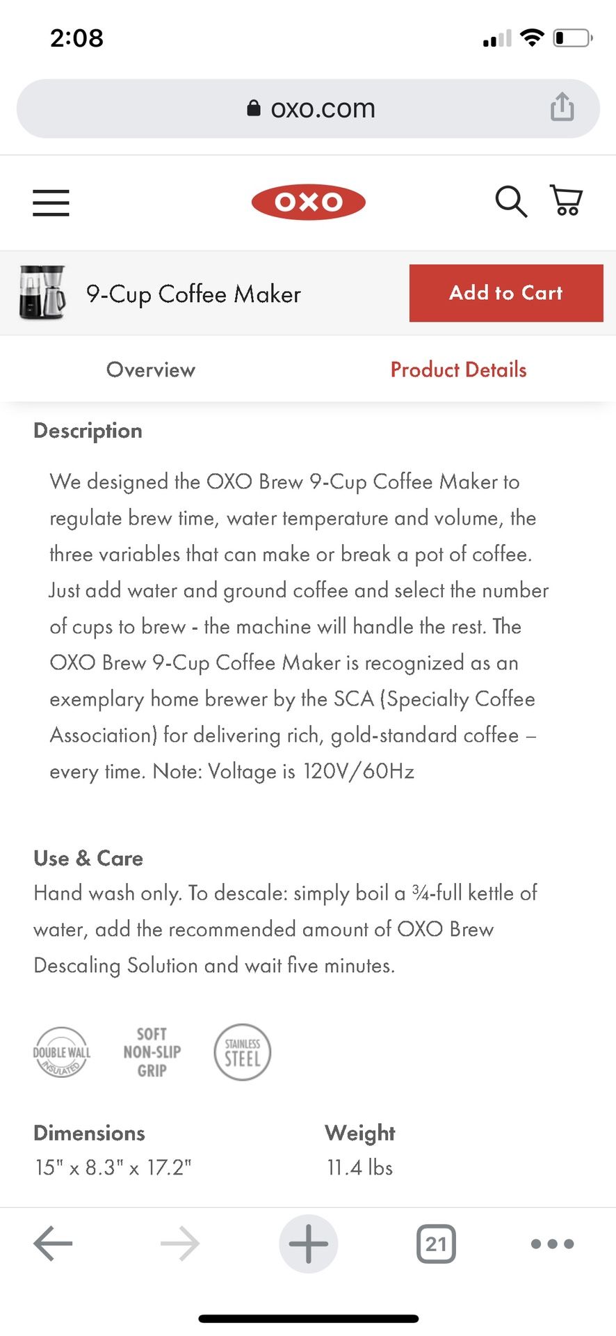 OXO Brew 9 Cup Coffee Maker for Sale in Carson, CA - OfferUp