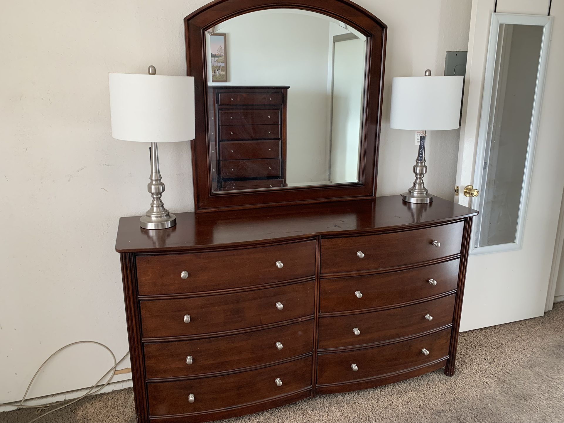 Brown Dressers and Home Goods Lamps with a Mirror