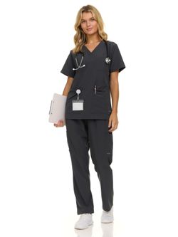 Nautica Women's Scrub Set, 9-Pocket Breathable & Stretchy Pants & Tops 4XL