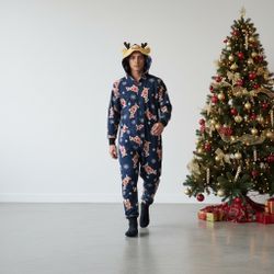 Reindeer One Piece Hooded Full Front Zip Men’s Dad Size LARGE