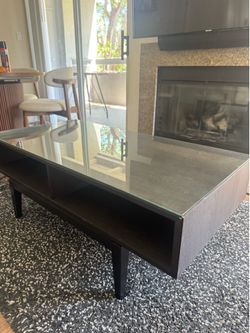 Modern Espresso Coffee Table with Glass Top