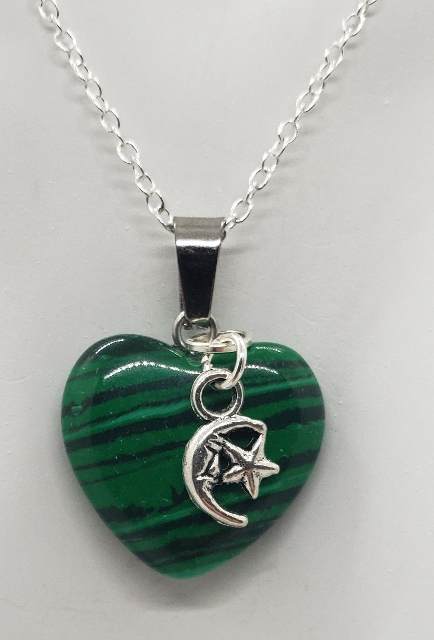 Malachite Moon/Star Heart Necklace