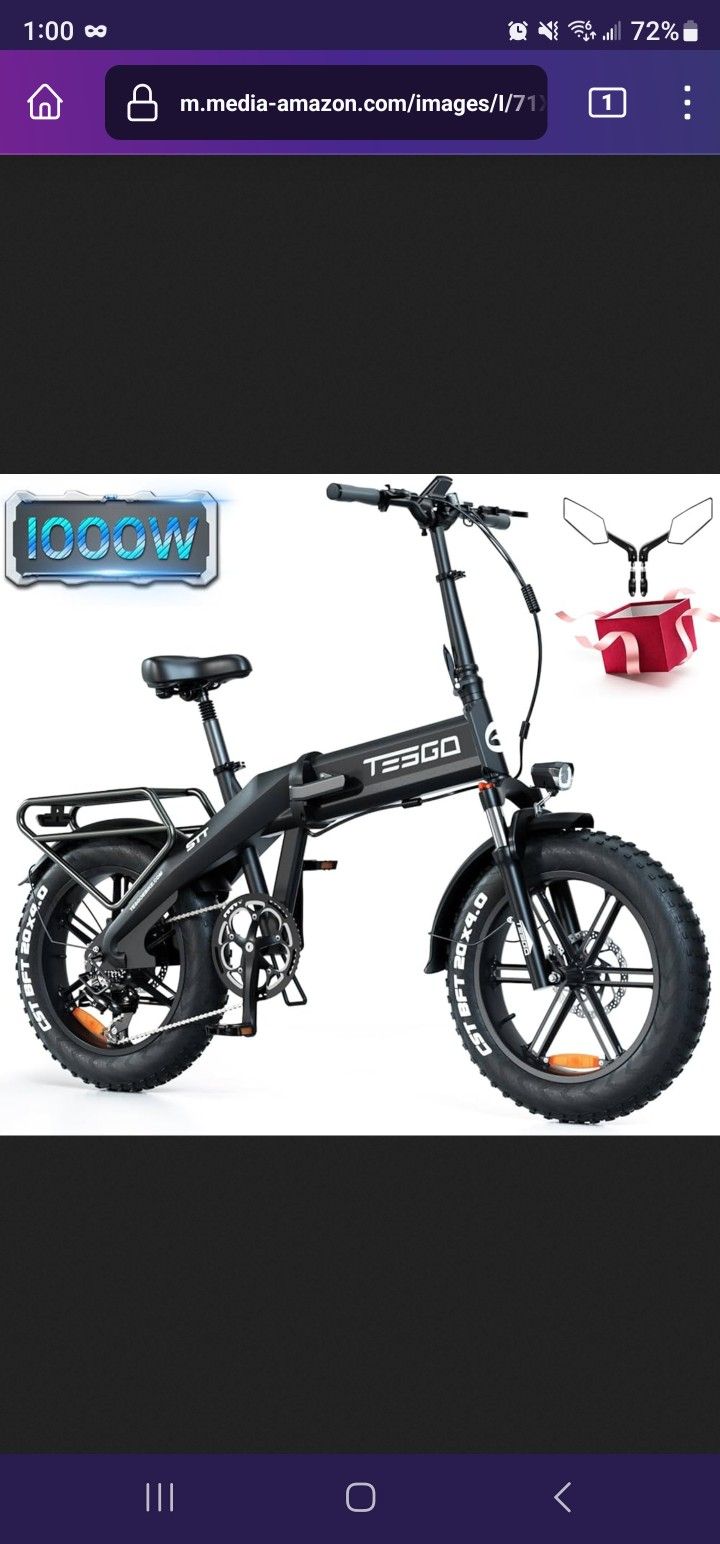 Teego E Bike Mountian Bike  Top Of The Line Paid $2,000.00  Selling For $1080.  Like New. 1000 Watt Motor Fat Tires  - BIKE FOLDS FOR TRAVEL 