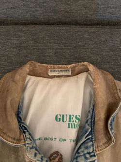 Vintage Guess Men’s Jacket Denim & Leather