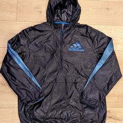 Like New Mens Adidas Windbreaker Jacket Season WB Blue Black HD4335 Size Medium 