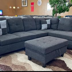 BRAND NEW 3 PIECES SECTIONAL COUCH WITH OTTOMAN IN ORIGINAL BOX