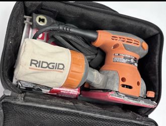 RIDGID Corded Electric Orbital Sander, Orange/Gray, Case & Sandpaper Sheets