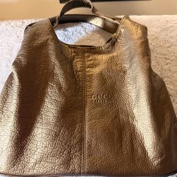 Metallic Gold Leopard-Lined Hobo Bag 14.5X8