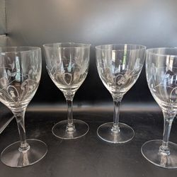 Etched Flower Wine Glasses, Set of 4