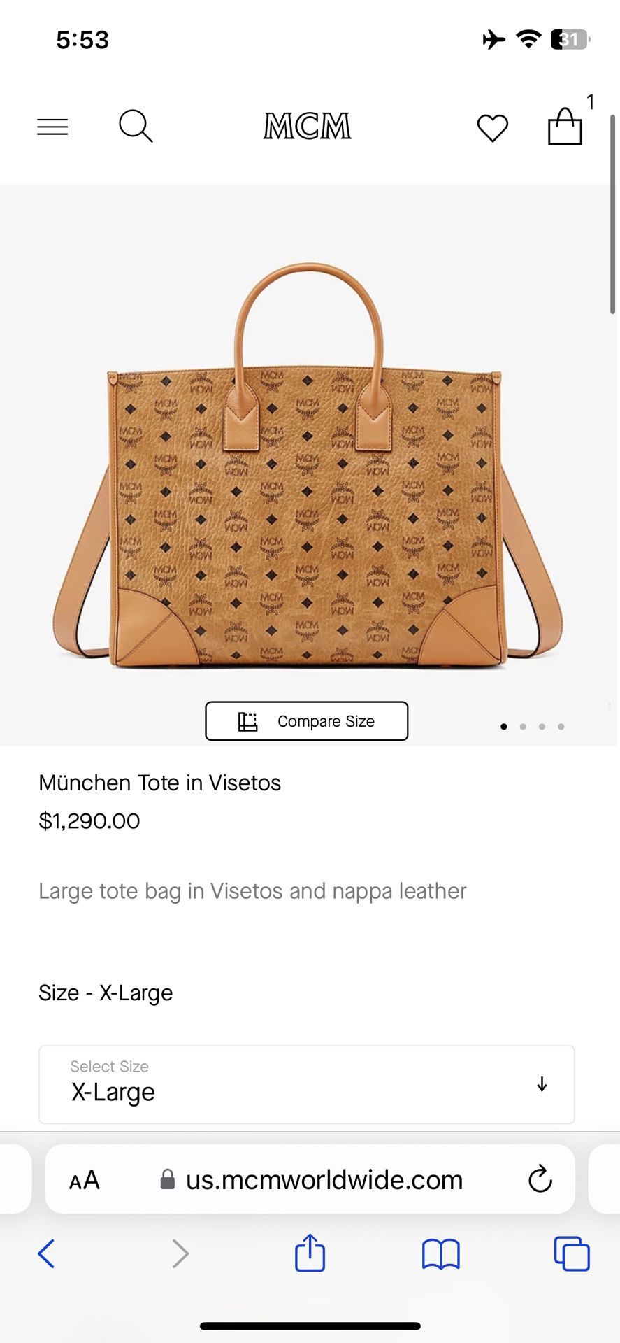 MCM Munchen XL Visetos Tote Cognac Birkin Style